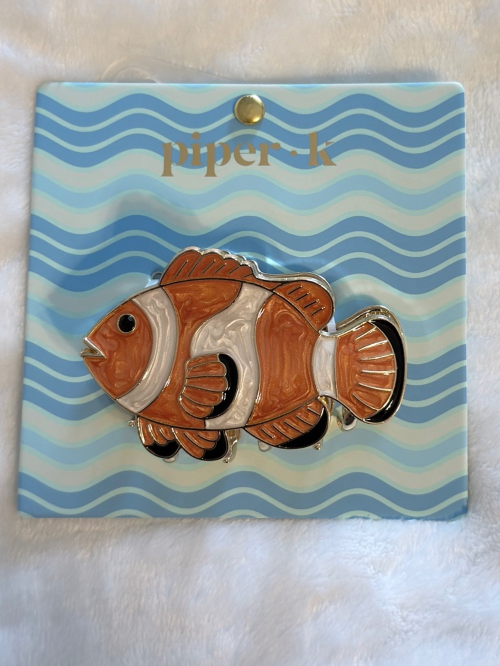 Piper Orange and White Clownfish Enamel Hair Claw Clip